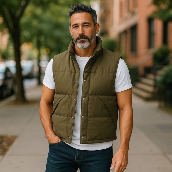 Banana Republic Brown Quilted Vest High Collar - Picture 1 of 8